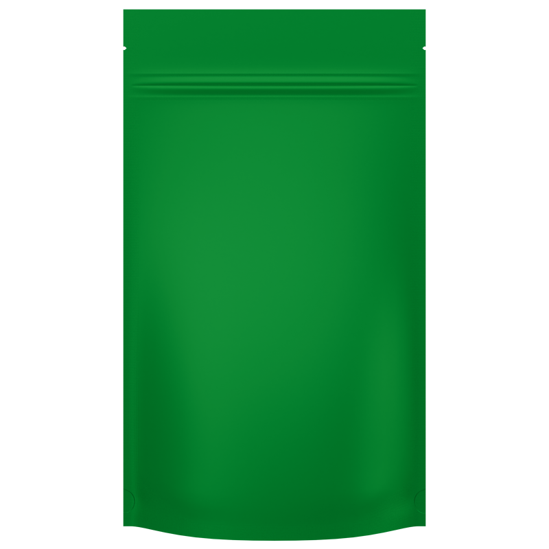 Matte Green Opaque Dragon Chewer 14g half ounce smell proof mylar bags by HIGHLOCK. Best thick wholesale bulk dispensary custom child resistant packaging 420 barrier bags tamper evident resealable large food storage heat sealable 5x8x2 50 bulk pack