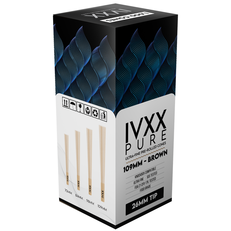 109mm IVXX Pure Pre-Rolled Paper Cones - Unbleached Brown [1,000 Cones per Box]