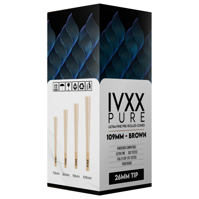 109mm IVXX Pure Pre-Rolled Paper Cones - Unbleached Brown [1,000 Cones per Box]