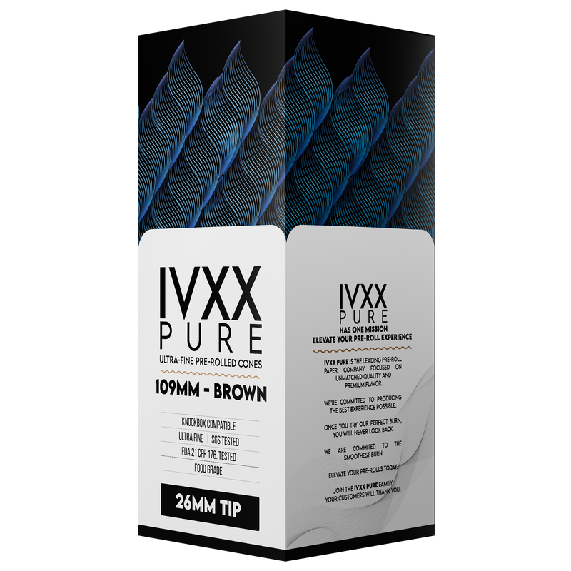 109mm IVXX Pure Pre-Rolled Paper Cones - Unbleached Brown [1,000 Cones per Box]