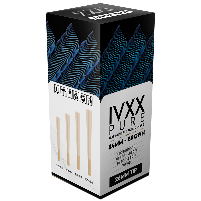 84mm IVXX Pure Pre-Rolled Paper Cones - Unbleached Brown [1,000 Cones per Box]