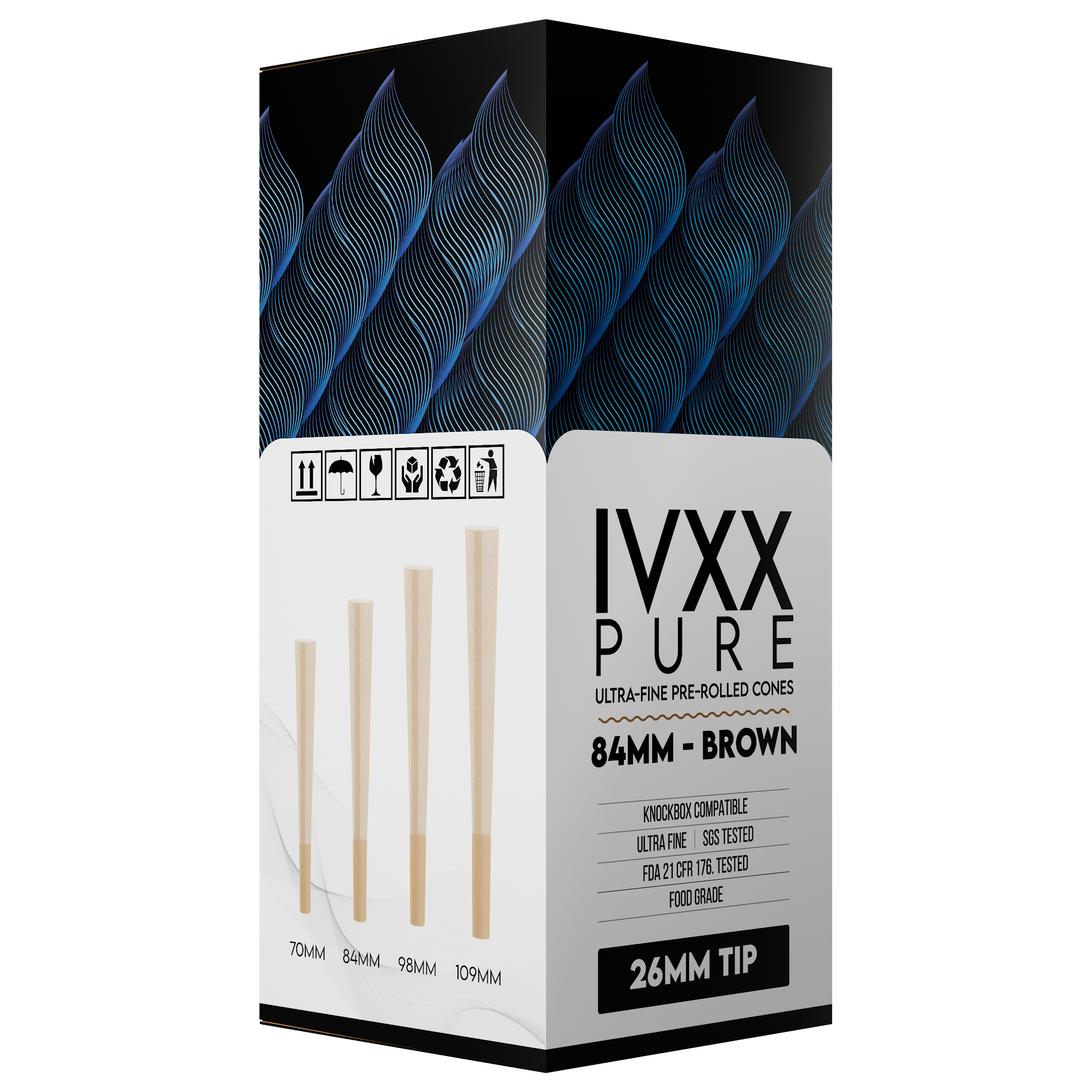 84mm IVXX Pure Pre-Rolled Paper Cones - Unbleached Brown [1,000 Cones per Box] - Dragon Chewer