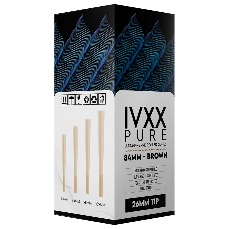 84mm IVXX Pure Pre-Rolled Paper Cones - Unbleached Brown [1,000 Cones per Box]