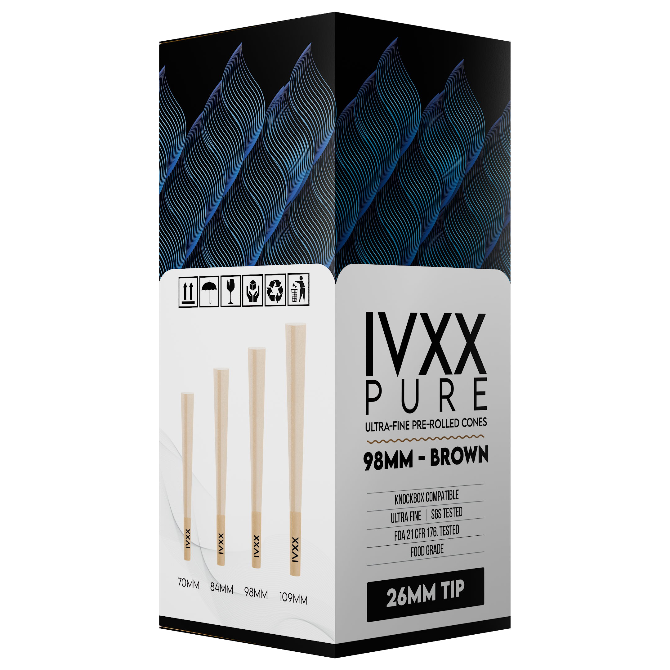 98mm IVXX Pure Pre-Rolled Paper Cones - Unbleached Brown [1,000 Cones per Box] - Dragon Chewer