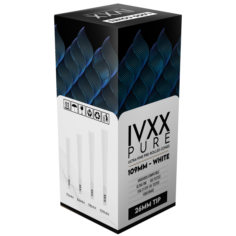 109mm IVXX Pure Pre-Rolled Paper Cones - Unbleached White [1,000 Cones per Box]