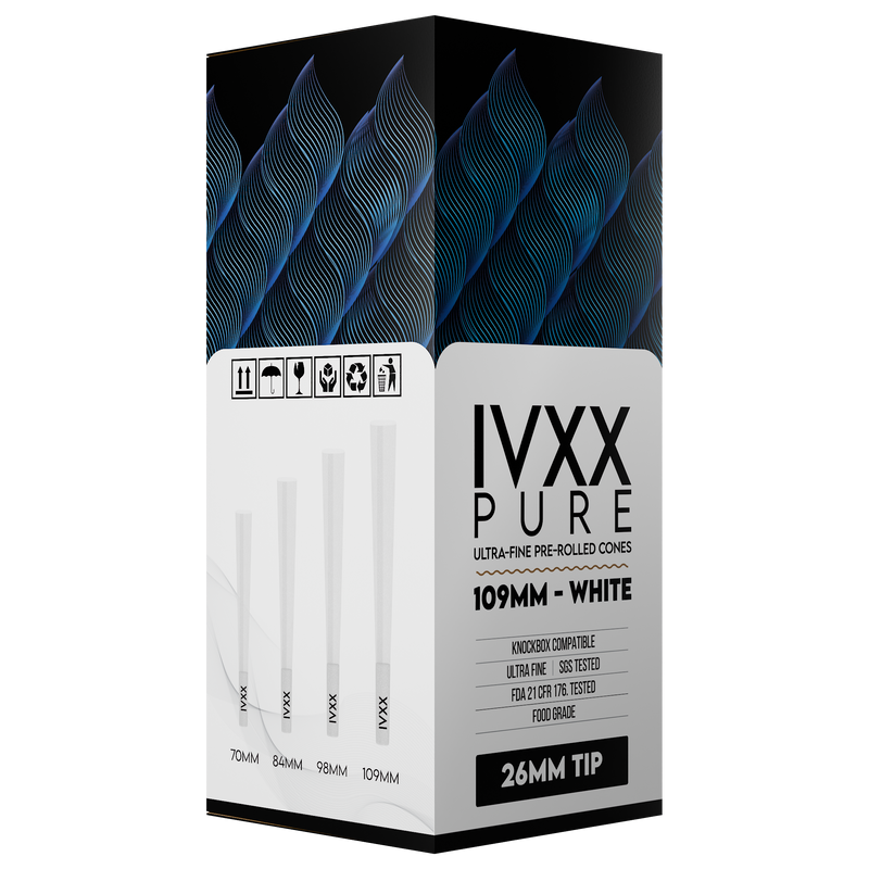 109mm IVXX Pure Pre-Rolled Paper Cones - Unbleached White [1,000 Cones per Box]