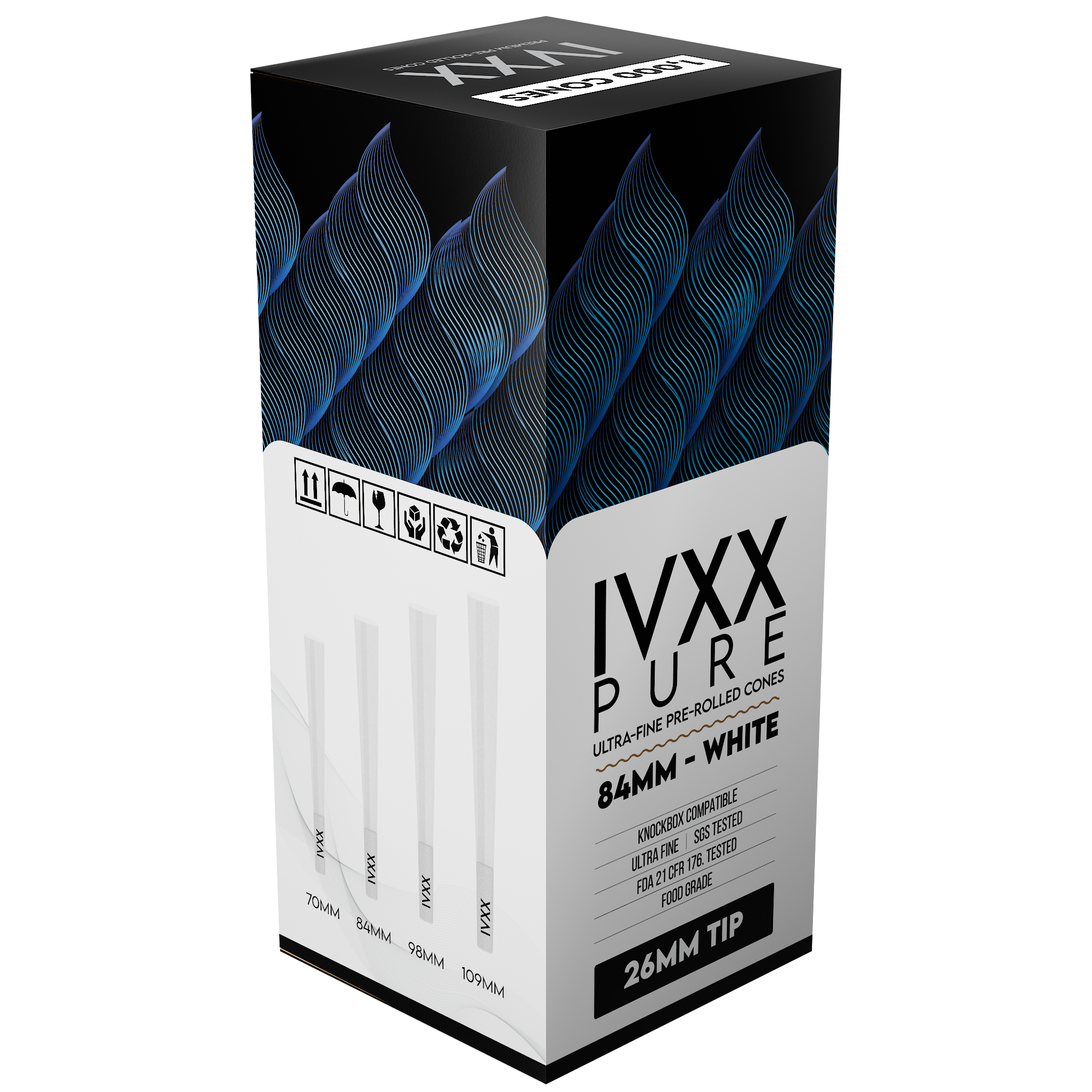 84mm IVXX Pure Pre-Rolled Paper Cones - Unbleached White [1,000 Cones per Box] - Dragon Chewer