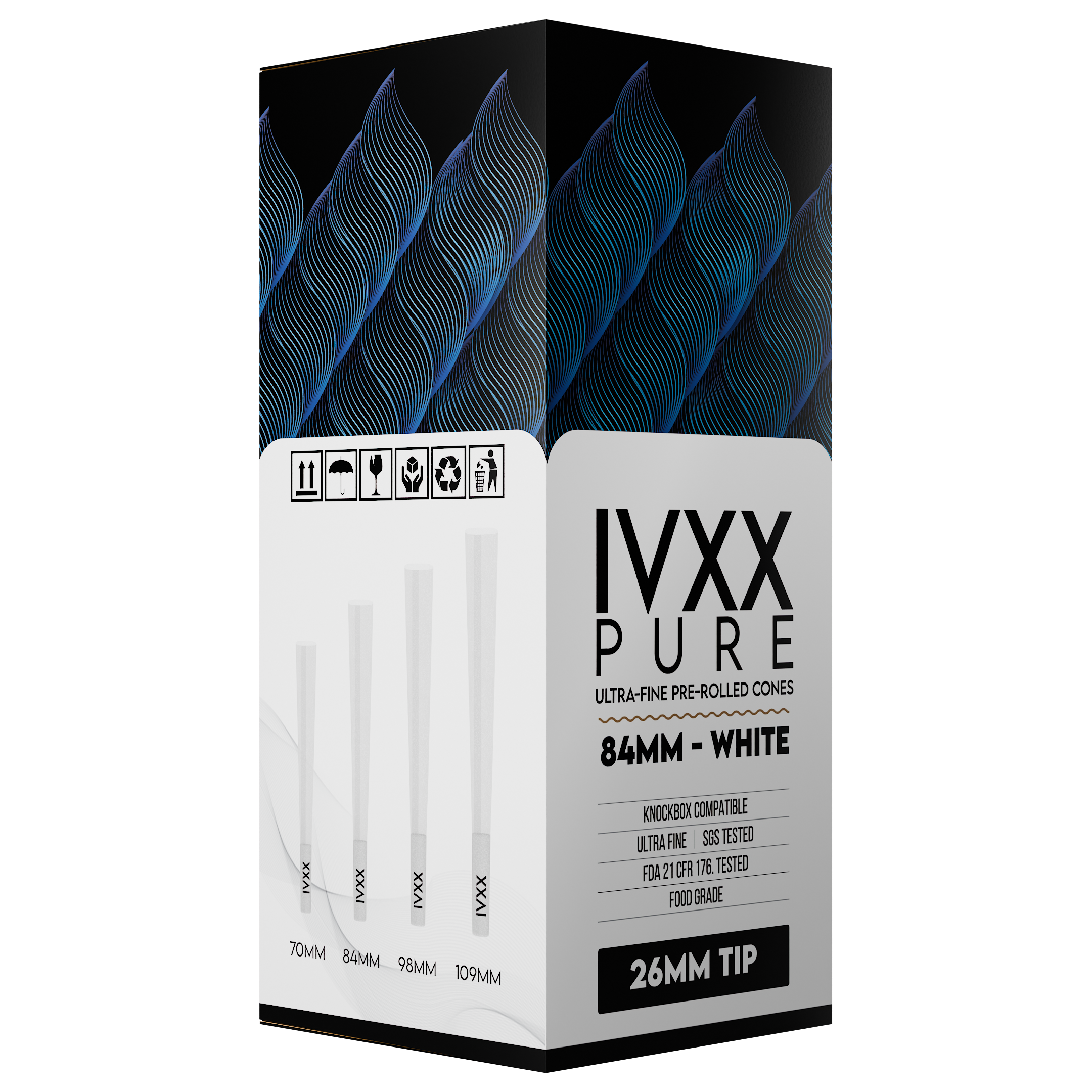 84mm IVXX Pure Pre-Rolled Paper Cones - Unbleached White [1,000 Cones per Box] - Dragon Chewer