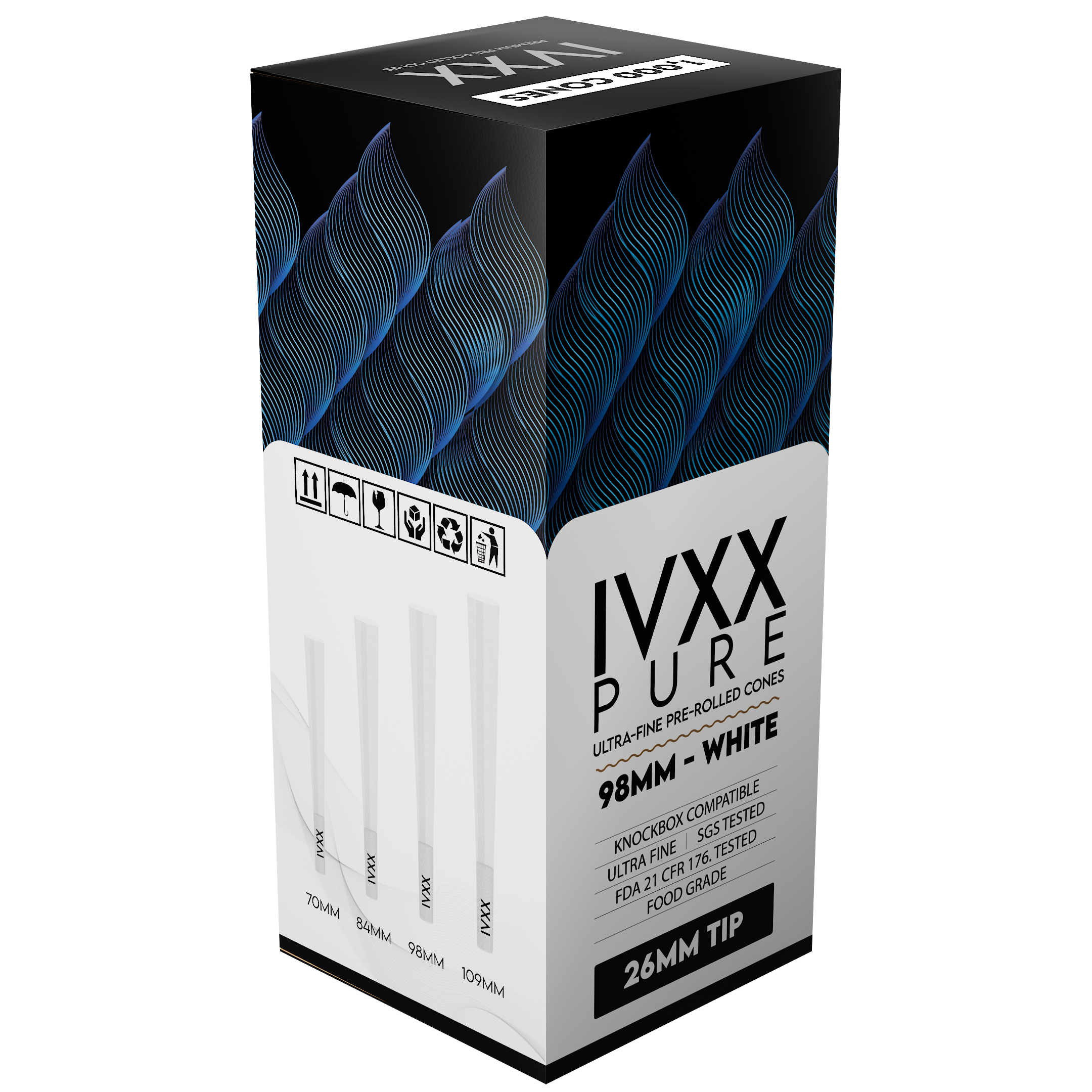 98mm IVXX Pure Pre-Rolled Paper Cones - Unbleached White [1,000 Cones per Box] - Dragon Chewer