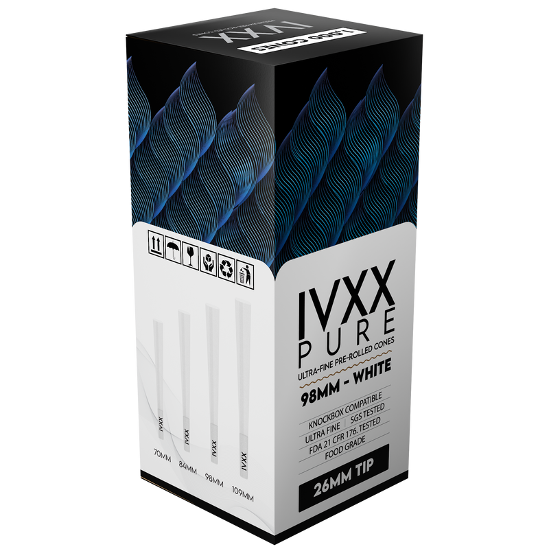 98mm IVXX Pure Pre-Rolled Paper Cones - Unbleached White [1,000 Cones per Box]