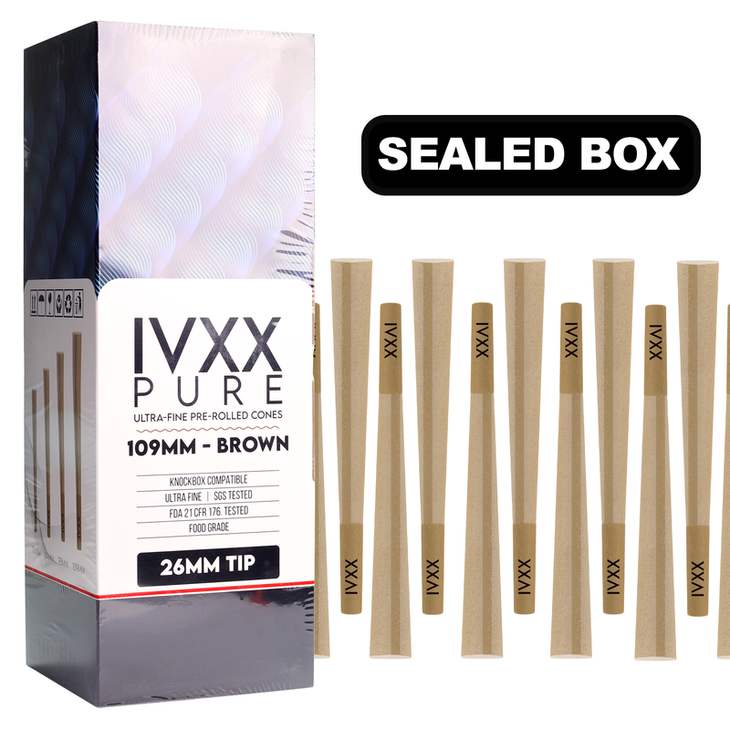 109mm IVXX Pure Pre-Rolled Paper Cones - Unbleached Brown [1,000 Cones per Box]