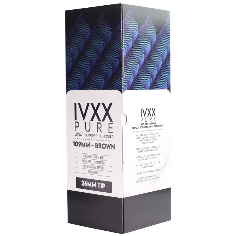 109mm IVXX Pure Pre-Rolled Paper Cones - Unbleached Brown [1,000 Cones per Box]