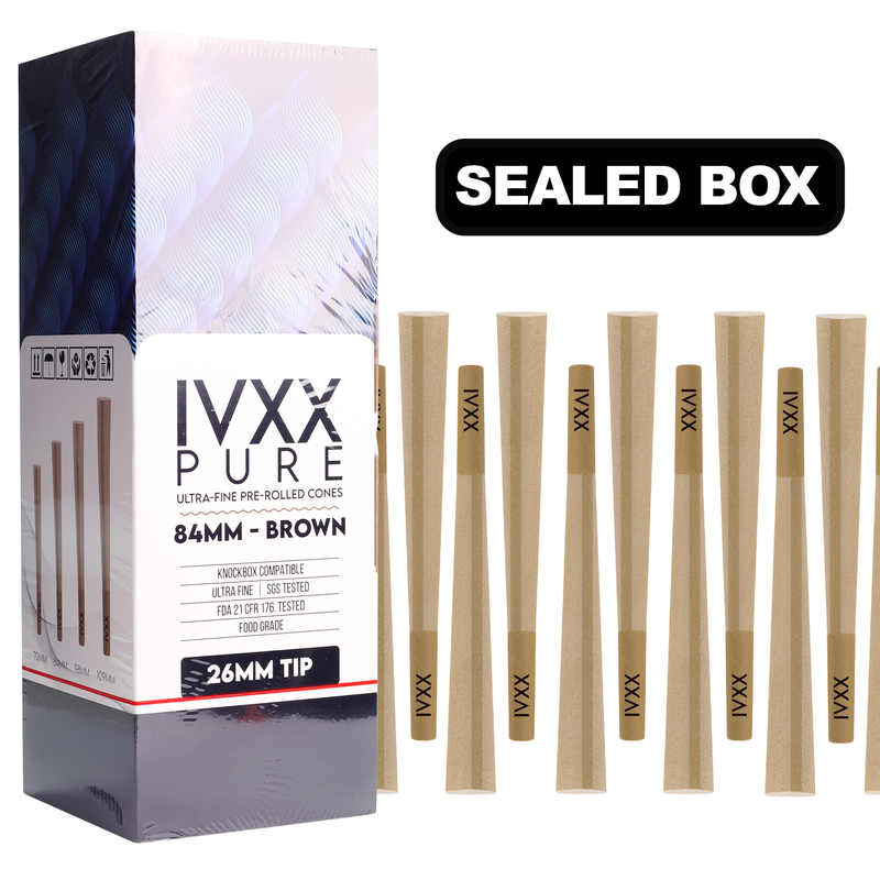 84mm IVXX Pure Pre-Rolled Paper Cones - Unbleached Brown [1,000 Cones per Box]