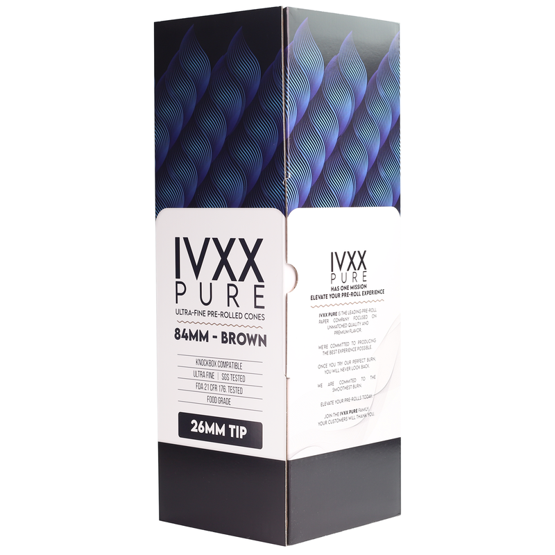 84mm IVXX Pure Pre-Rolled Paper Cones - Unbleached Brown [1,000 Cones per Box]