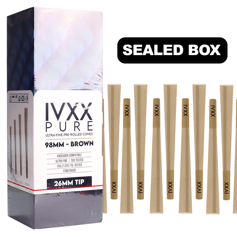 98mm IVXX Pure Pre-Rolled Paper Cones - Unbleached Brown [1,000 Cones per Box]