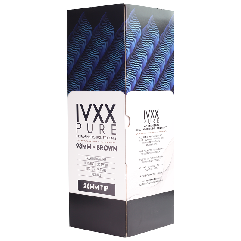 98mm IVXX Pure Pre-Rolled Paper Cones - Unbleached Brown [1,000 Cones per Box]