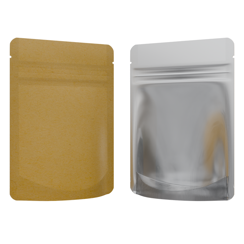 1/8th Ounce 3.5g CR Exit Bags Kraft / Clear - Tear Notch Mylar Bags - Child Resistant - (1,000 qty.)