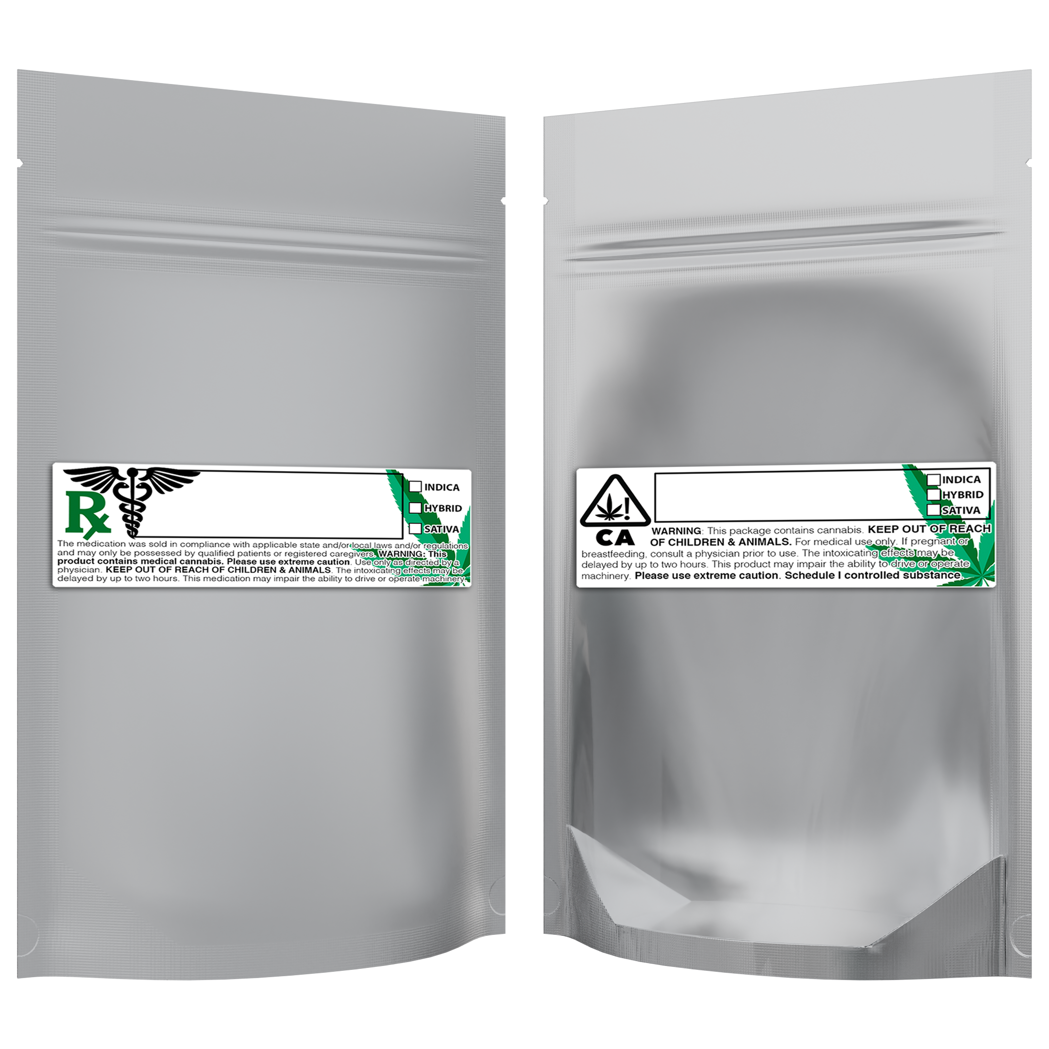 1/4 Ounce Matte White & Clear Mylar Bags + Labels - (100 qty.) - Dragon Chewer