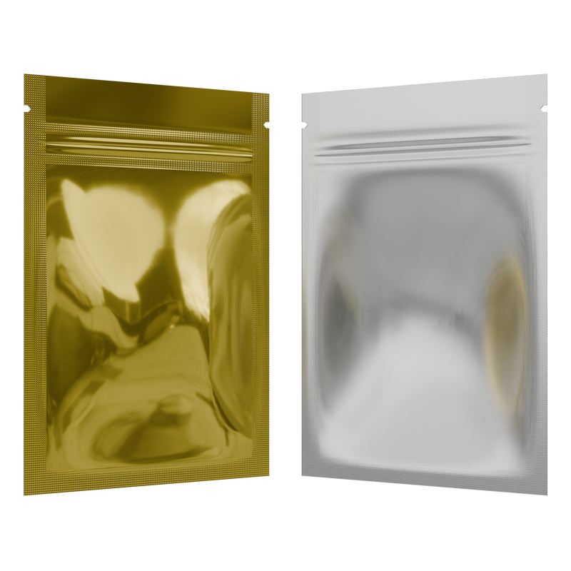 Gloss Gold Vista Clear Translucent Transparent Dragon Chewer 1 gram one g smell proof mylar bags by HIGHLOCK. Best thick wholesale bulk dispensary custom child resistant packaging 420 barrier bags tamper evident resealable large food storage 3 x 4.5 pouch gusset usa cheap small 100 pack