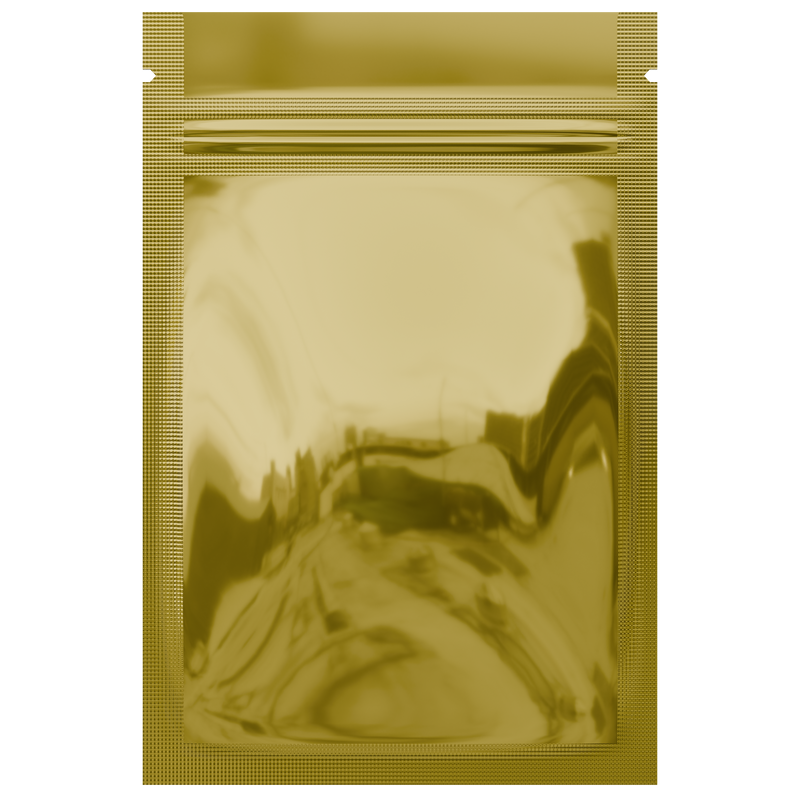 Gloss Gold Vista Clear Dragon Chewer 1 gram one g smell proof mylar bags by HIGHLOCK. Best thick wholesale bulk dispensary custom child resistant packaging 420 barrier bags tamper evident resealable large food storage heat sealable 3 x 4.5