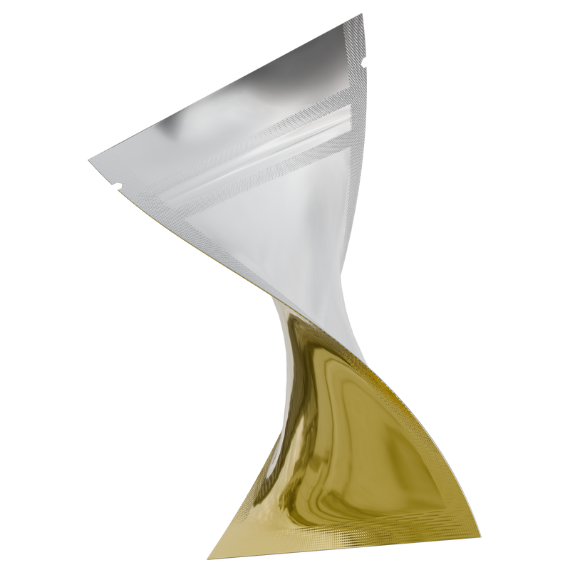 Gloss Gold Vista Clear Dragon Chewer 1 gram one g smell proof mylar bags by HIGHLOCK. Best thick wholesale bulk dispensary custom child resistant packaging 420 barrier bags tamper evident resealable large food storage heat sealable tear notches 3 x 4.5 custom labels stickers strain rx generic California cali