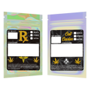 Gloss Holographic Vista Clear Translucent Transparent Dragon Chewer 1 gram one g smell proof mylar bags by HIGHLOCK. Best thick wholesale bulk dispensary custom child resistant packaging 420 barrier bags tamper evident resealable large food storage 3 x 4.5 pouch gusset usa cheap small custom labels stickers strain designer