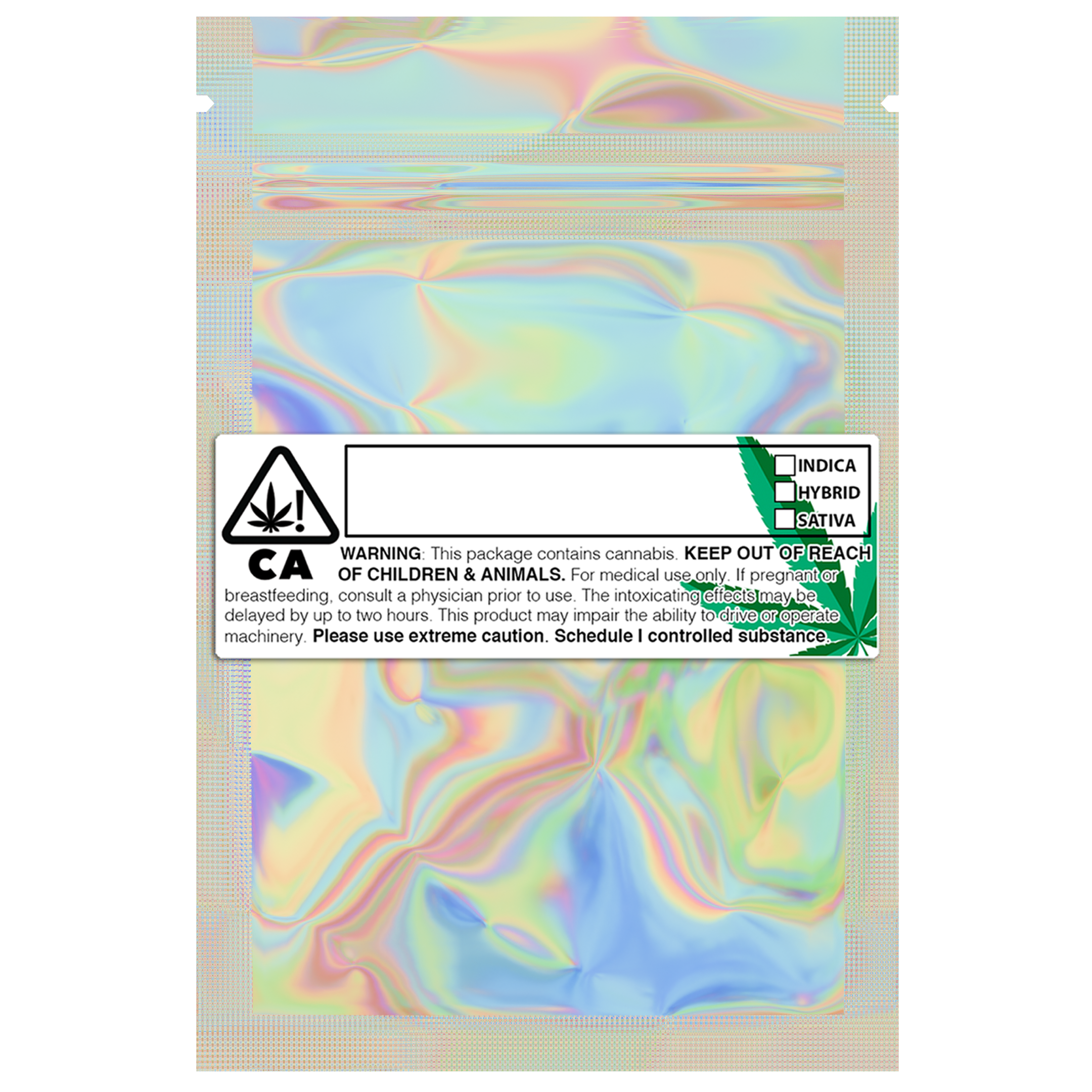 Gloss Holographic Vista Clear Translucent Transparent Dragon Chewer 1 gram one g smell proof mylar bags by HIGHLOCK. Best thick wholesale bulk dispensary custom child resistant packaging 420 barrier bags tamper evident resealable large food storage baggies 3 x 4.5 custom labels stickers strain rx generic California cali