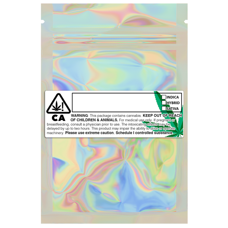 Gloss Holographic Vista Clear Translucent Transparent Dragon Chewer 1 gram one g smell proof mylar bags by HIGHLOCK. Best thick wholesale bulk dispensary custom child resistant packaging 420 barrier bags tamper evident resealable large food storage baggies 3 x 4.5 custom labels stickers strain rx generic California cali