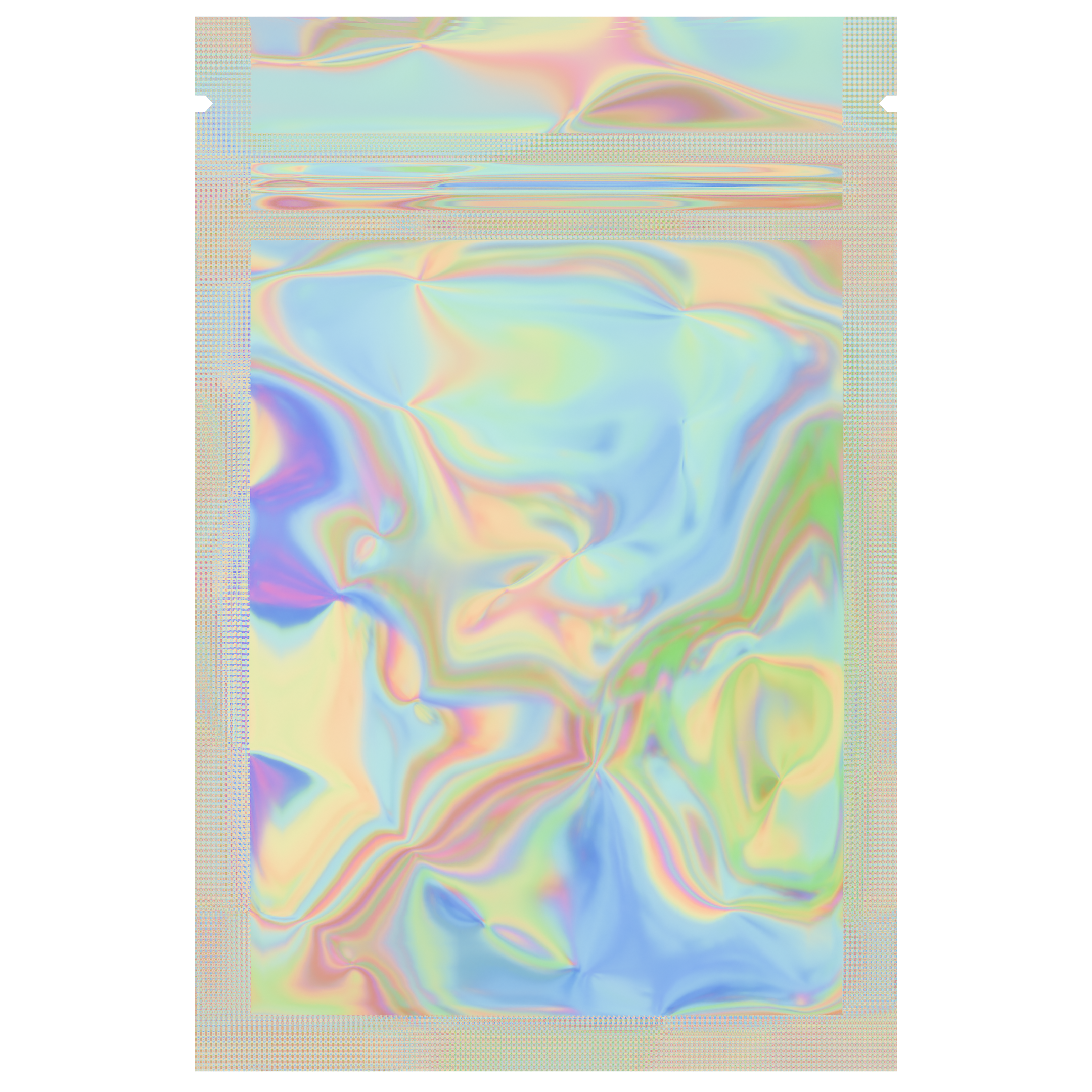 Gloss Holographic Vista Clear Dragon Chewer 1 gram one g smell proof mylar bags by HIGHLOCK. Best thick wholesale bulk dispensary custom child resistant packaging 420 barrier bags tamper evident resealable large food storage heat sealable tear notches 3 x 4.5 100 pack