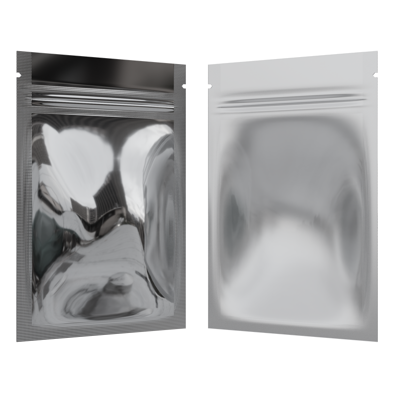 Gloss Silver Vista Clear Translucent Transparent Dragon Chewer 1 gram one g smell proof mylar bags by HIGHLOCK. Best thick wholesale bulk dispensary custom child resistant packaging 420 barrier bags tamper evident resealable large food storage 3 x 4.5 pouch gusset usa cheap small 100 pack
