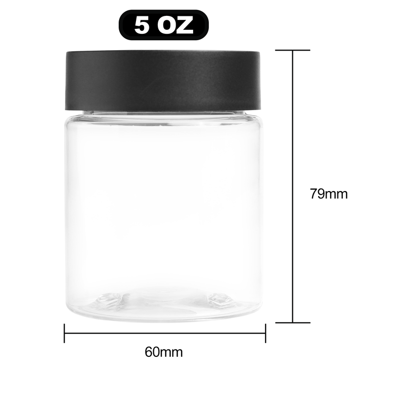 5 Ounce Clear PET Jar - Child Resistant Black Smooth Cap w/ Liner - (516 qty.)