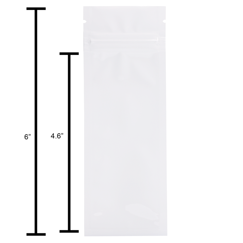 Pre Roll Disposable Top Zipper Gloss White & Gloss Clear Mylar Bags 2.16" x 6" - (1000 qty.)