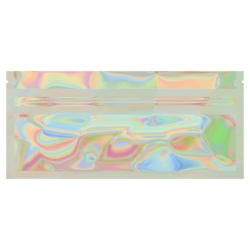 Gloss Holographic Vista Clear Dragon Chewer pre-roll smell proof mylar bags by HIGHLOCK. Best thick wholesale bulk dispensary custom child resistant packaging 420 barrier bags tamper evident resealable large food storage heat sealable 6 x 2.7 blunts cones papers joints 70mm 84mm 109mm