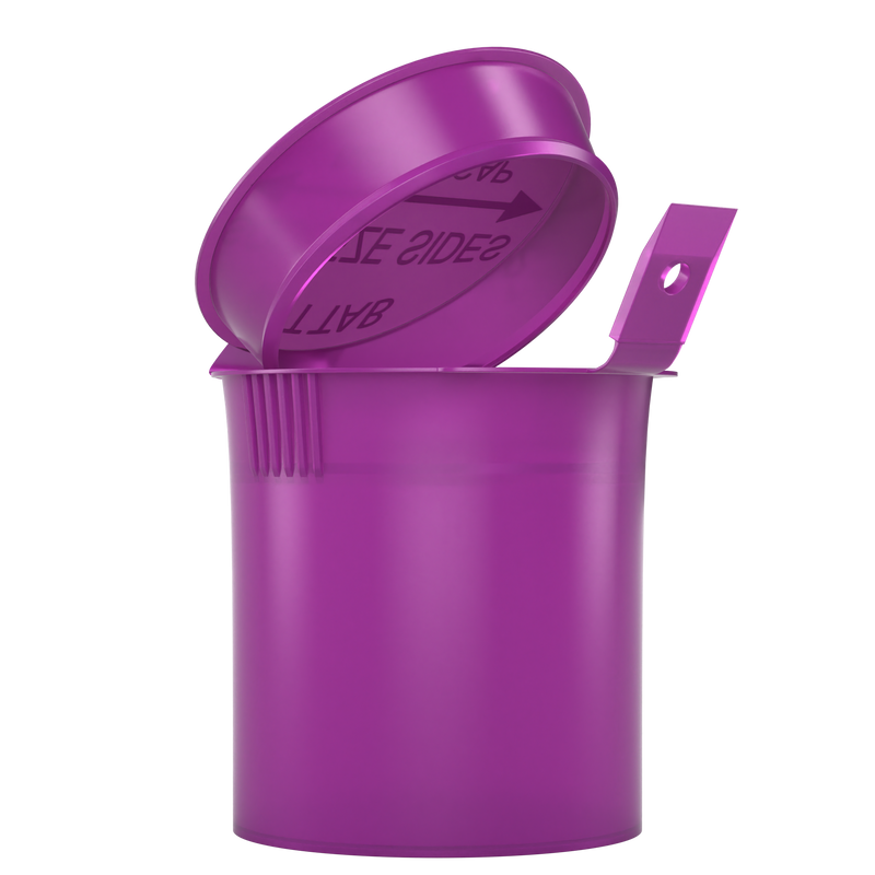 Purple 6 dram latch top pop top child resistant container bottle vial 8 4 dr wholesale packaging smell proof supplies dragon chewer template die diagram size bulk 1 gram 1g CR squeeze top airtight highlock HL nearby near me vial bottle small