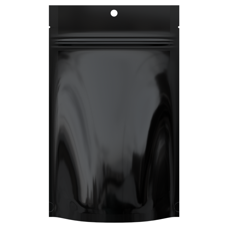 Gloss Black Vista Clear Dragon Chewer 7 g gram 1/4 quarter ounce smell proof mylar bags by HIGHLOCK. Best thick wholesale bulk dispensary custom child resistant packaging 420 barrier bags tamper evident resealable large food storage heat sealable 4 x 6 hang hole