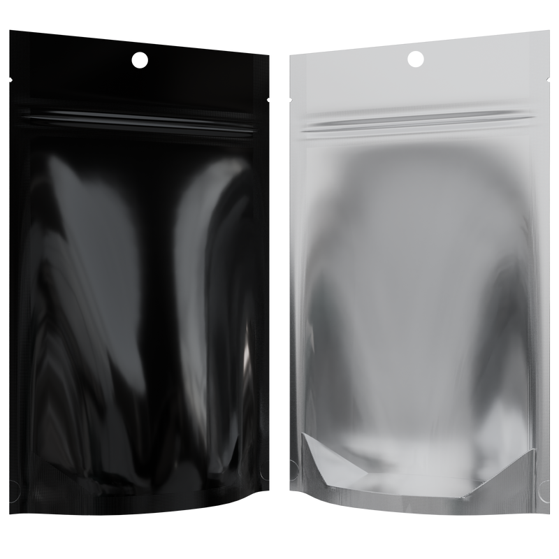 Gloss Black Vista Clear Translucent Transparent Dragon Chewer 7 g gram 1/4 ounce smell proof mylar bags by HIGHLOCK. Best thick wholesale bulk dispensary custom child resistant packaging 420 barrier bags tamper evident resealable large food storage near me nearby 4 x 6 hang hole
