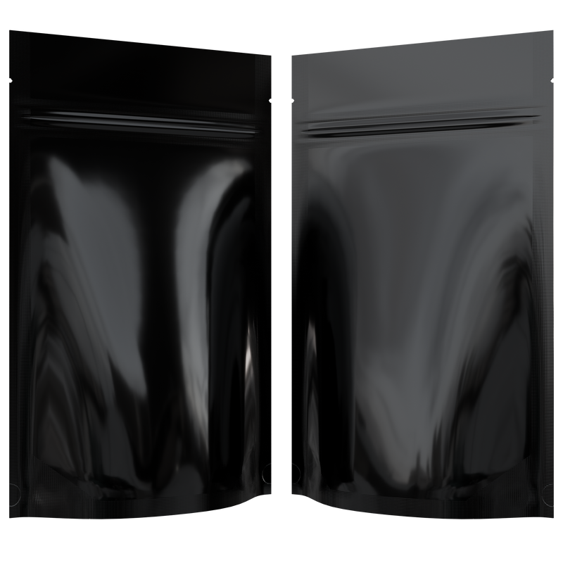 Gloss Black Opaque Dragon Chewer 7 g gram 1/4 ounce smell proof mylar bags by HIGHLOCK. Best thick wholesale bulk dispensary custom child resistant packaging 420 barrier bags tamper evident resealable large food storage 4x6 pouch gusset 50 pack
