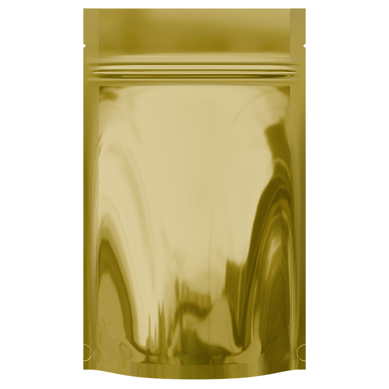 Gloss Gold Vista Clear Dragon Chewer 7 g gram 1/4 quarter ounce smell proof mylar bags by HIGHLOCK. Best thick wholesale bulk dispensary custom child resistant packaging 420 barrier bags tamper evident resealable large food storage heat sealable 4 x 6 50 pack