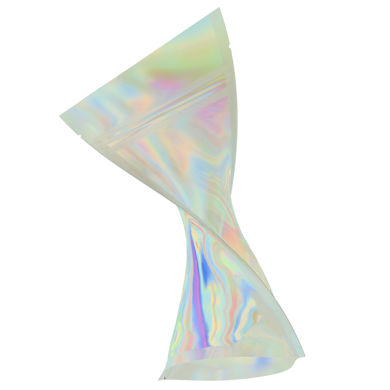 Gloss Holographic Vista Clear Translucent Transparent Dragon Chewer 7 g gram 1/4 ounce smell proof mylar bags by HIGHLOCK. Best thick wholesale bulk dispensary custom child resistant packaging 420 barrier bags tamper evident resealable large food storage near me nearby 4 x 6 50 pack