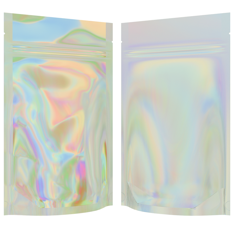 Gloss Holographic Vista Clear Translucent Transparent Dragon Chewer 7 g gram 1/4 ounce smell proof mylar bags by HIGHLOCK. Best thick wholesale bulk dispensary custom child resistant packaging 420 barrier bags tamper evident resealable large food storage near me nearby 4 x 6
