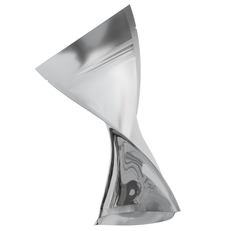 Gloss Sliver Foil Metallic Vista Clear Translucent Transparent Dragon Chewer 7 g gram 1/4 ounce smell proof mylar bags by HIGHLOCK. Best thick wholesale bulk dispensary custom child resistant packaging 420 barrier bags tamper evident resealable large food storage 4x6 pouch gusset