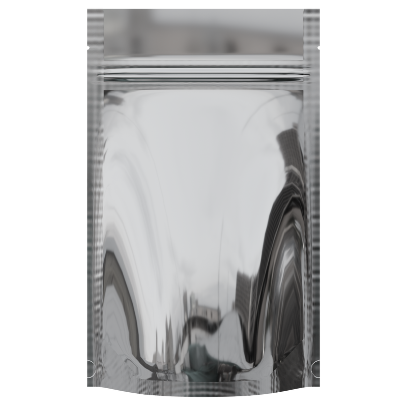 gloss silver clear vista translucent transparent Dragon Chewer 7g half .25 ounce smell proof mylar bags by HIGHLOCK. Custom labels stickers designer rx 100 pack template design brand logo. Best thick wholesale bulk dispensary custom child resistant packaging 420 barrier bags tamper evident resealable large food storage heat sealable tear notches 4x6 cali caviar