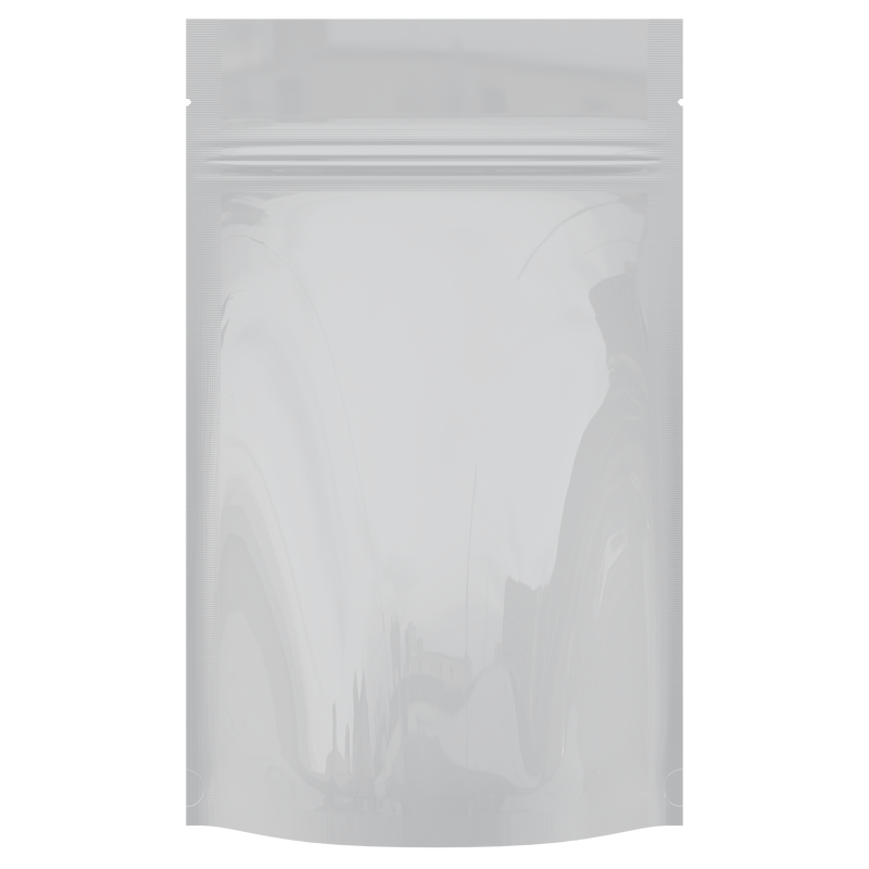 Gloss White Opaque Dragon Chewer 7 g gram 1/4 ounce smell proof mylar bags by HIGHLOCK. Best thick wholesale bulk dispensary custom child resistant packaging 420 barrier bags tamper evident resealable large food storage baggies 4 x 6 50 pack
