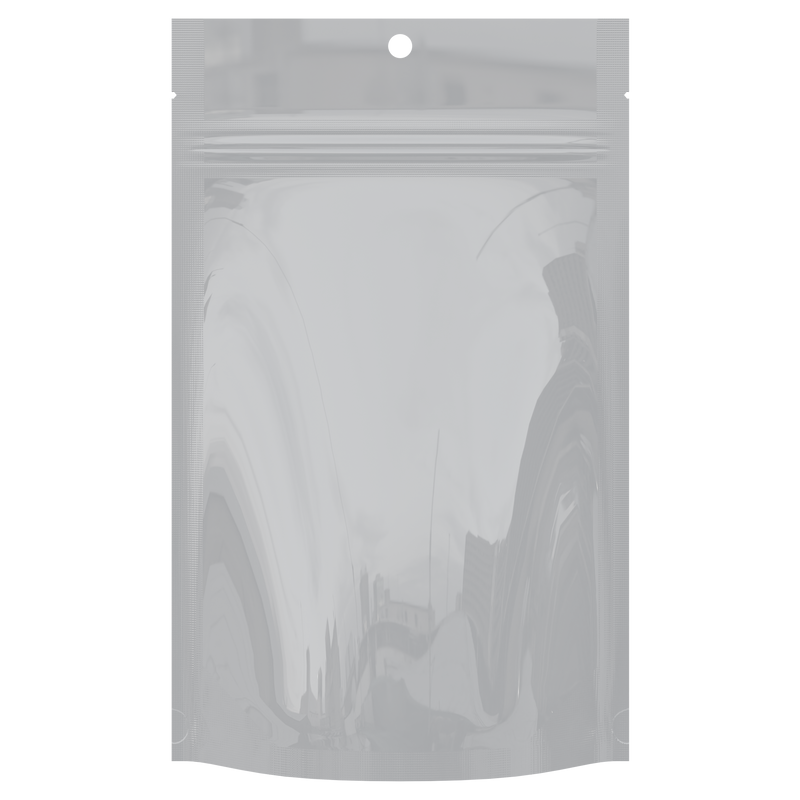 Gloss White Opaque Dragon Chewer 7 g gram 1/4 ounce smell proof mylar bags by HIGHLOCK. Best thick wholesale bulk dispensary custom child resistant packaging 420 barrier bags tamper evident resealable large food storage baggies 4 x 6 hang hole