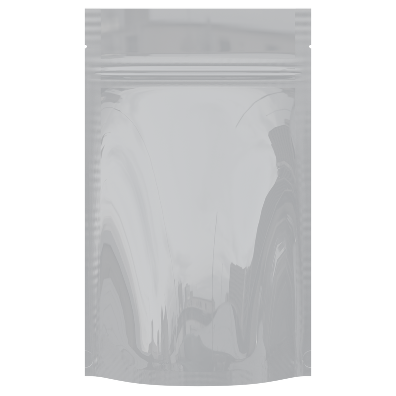 Gloss White Opaque Dragon Chewer 7 g gram 1/4 quarter ounce smell proof mylar bags by HIGHLOCK. Best thick wholesale bulk dispensary custom child resistant packaging 420 barrier bags tamper evident resealable large food storage heat sealable 4 x 6 50 pack