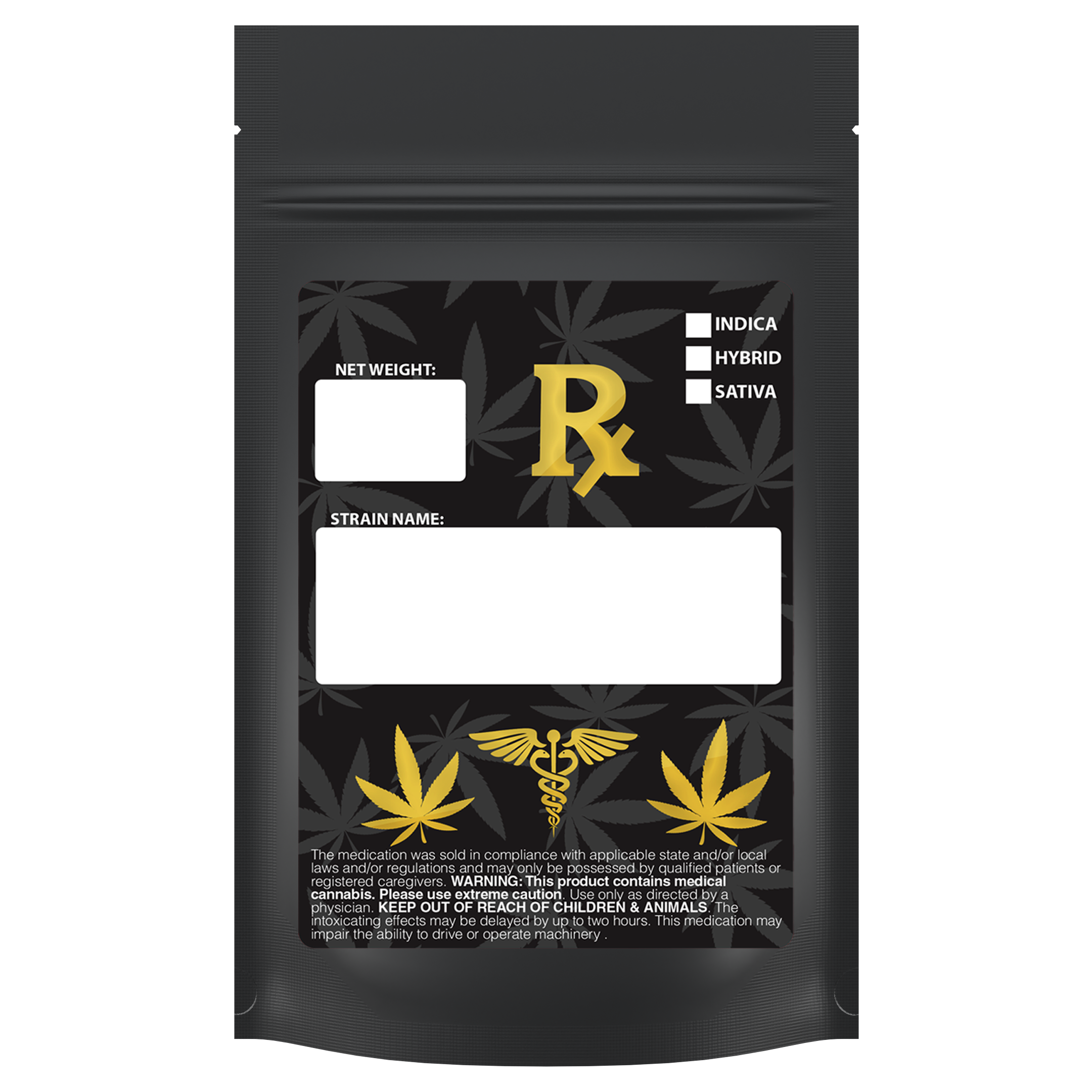 1/4 Ounce Matte Black & Matte Black Designer Custom Mylar Bags + Label