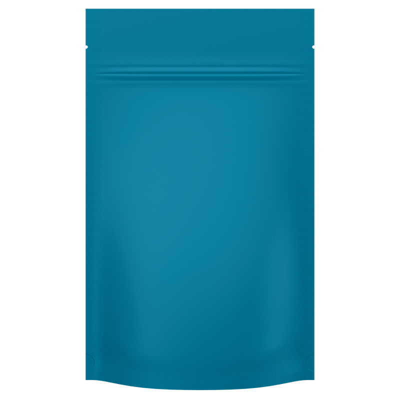 Matte Blue Opaque Dragon Chewer 7 g gram 1/4 quarter ounce smell proof mylar bags by HIGHLOCK. Best thick wholesale bulk dispensary custom child resistant packaging 420 barrier bags tamper evident resealable large food storage heat sealable 4 x 6