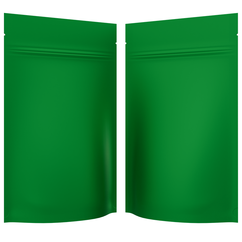 Matte Green Opaque Dragon Chewer 7 g gram 1/4 ounce smell proof mylar bags by HIGHLOCK. Best thick wholesale bulk dispensary custom child resistant packaging 420 barrier bags tamper evident resealable large food storage 4x6 pouch gusset 50 pack
