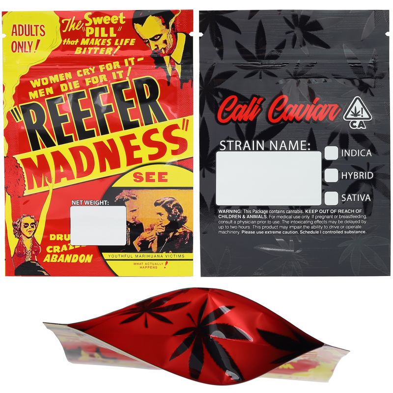 1/8th 3.5g 8th Madness Cali Caviar Red Designer Custom Printed Mylar Bags (1,000 qty.)