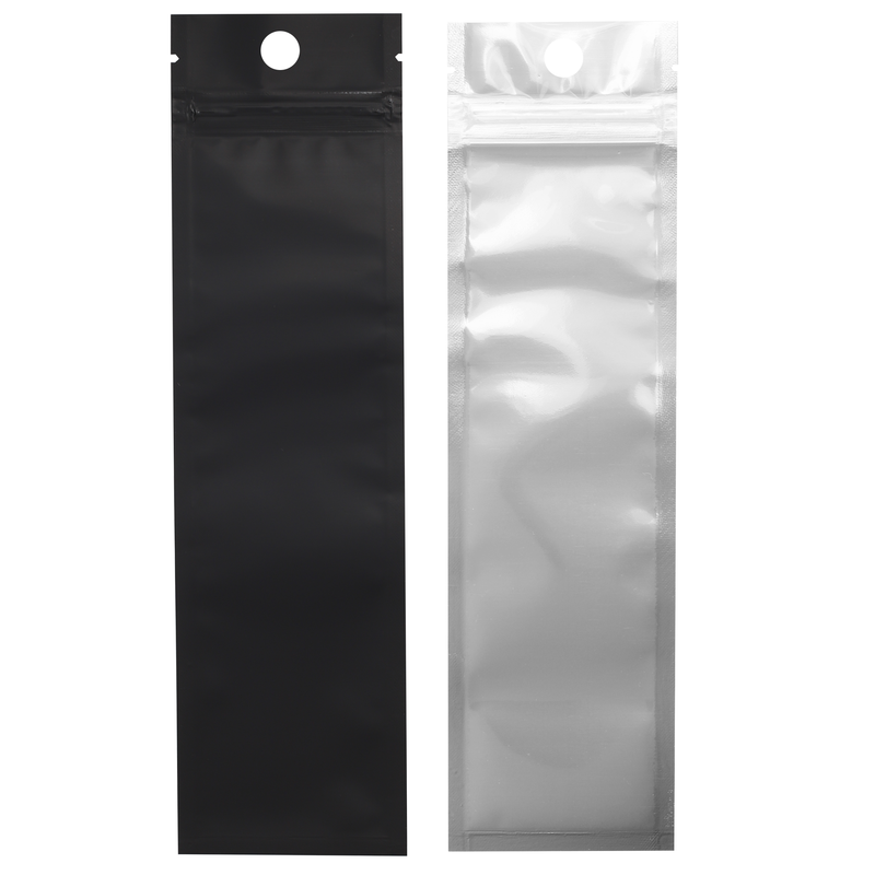 Syringe Pre Roll Matte Black & Gloss Clear Mylar Bags - Hang Hole (50 qty.)